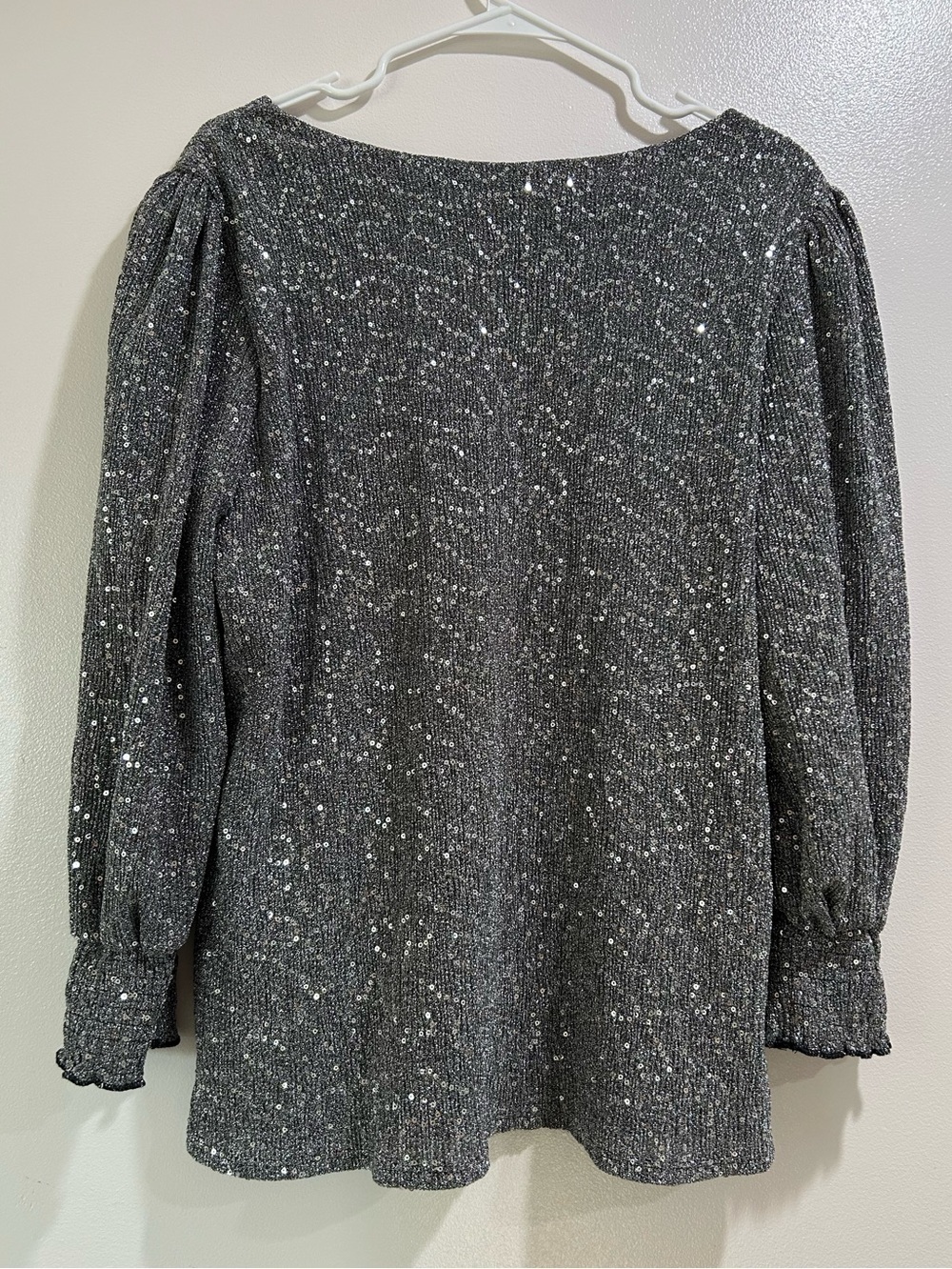 Notations NWT Silver Metallic Sequin V-Neck Blouse Size L - Picture 4 of 10
